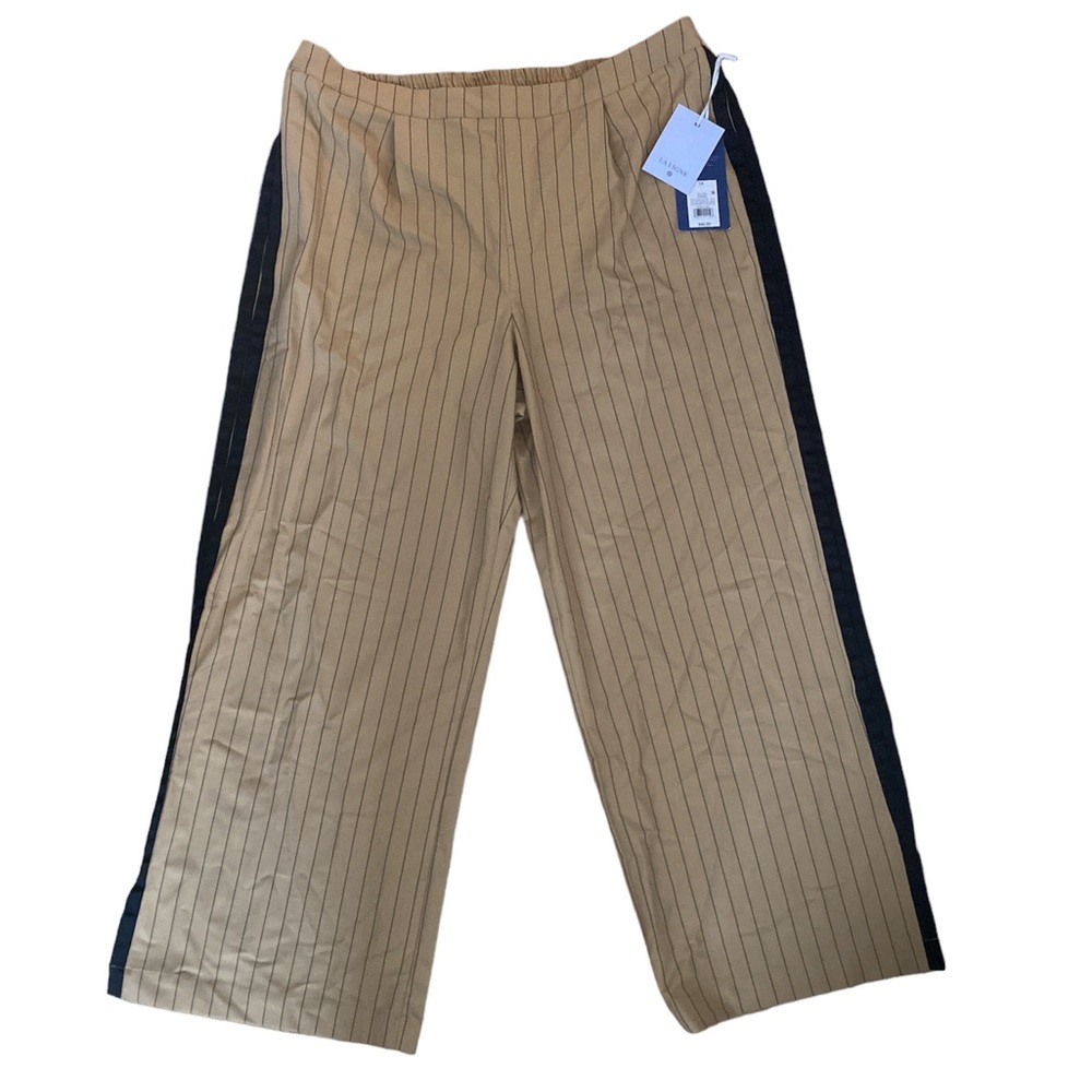 La Ligne for Target Pants Women 1X Plus Size Beige Stripe Wide Leg Elastic Waist